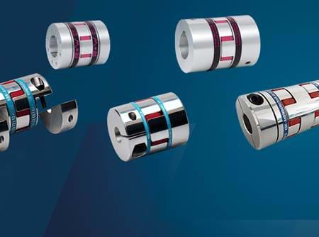 Fünf verschiedene Arten von Klauen- und Servokupplungen auf blauem Hintergrund