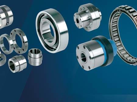 Verschiedene Freilauf- und Aufwickellager auf blauem Hintergrund